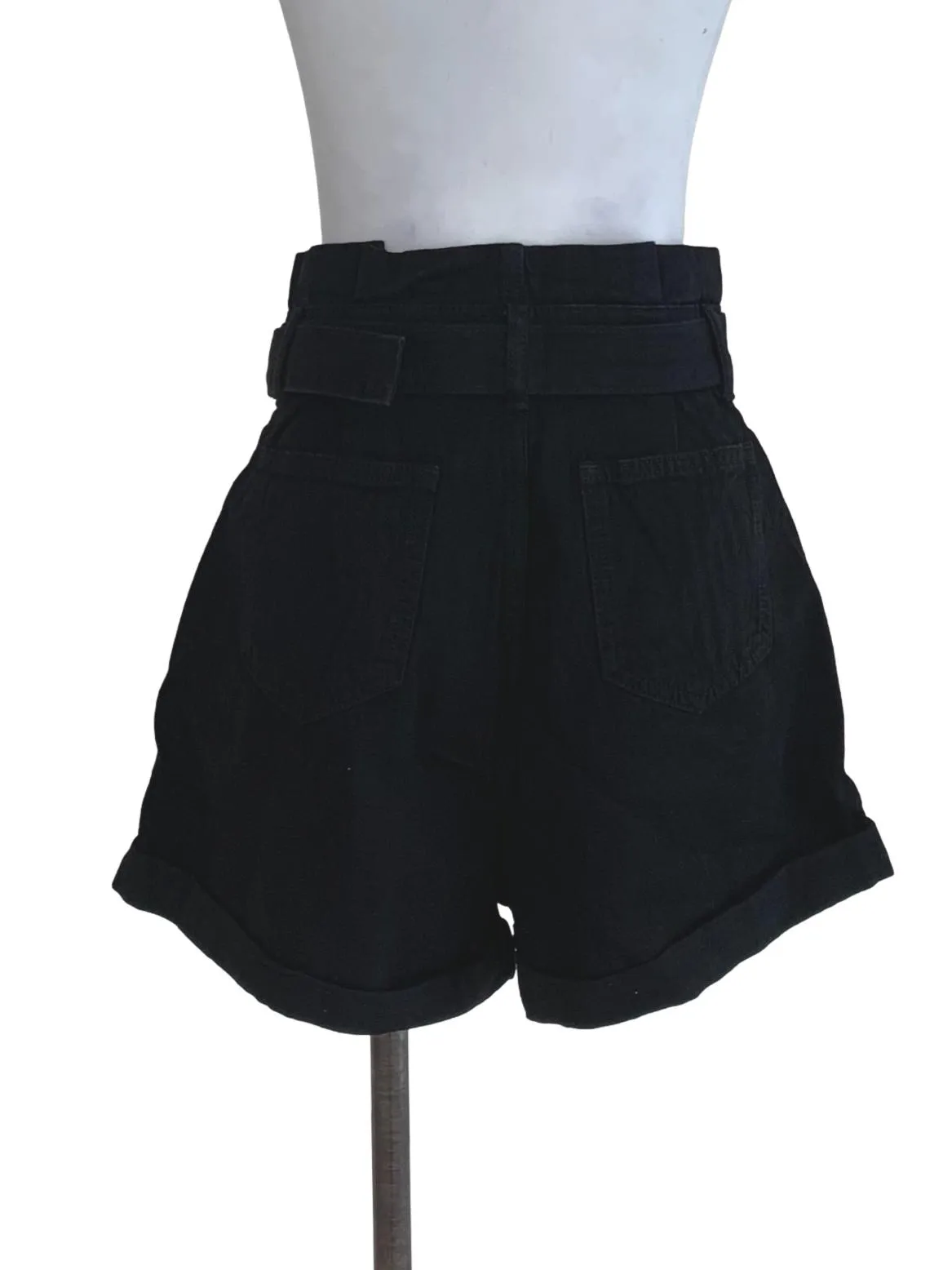 Black Plain High-Waisted Shorts