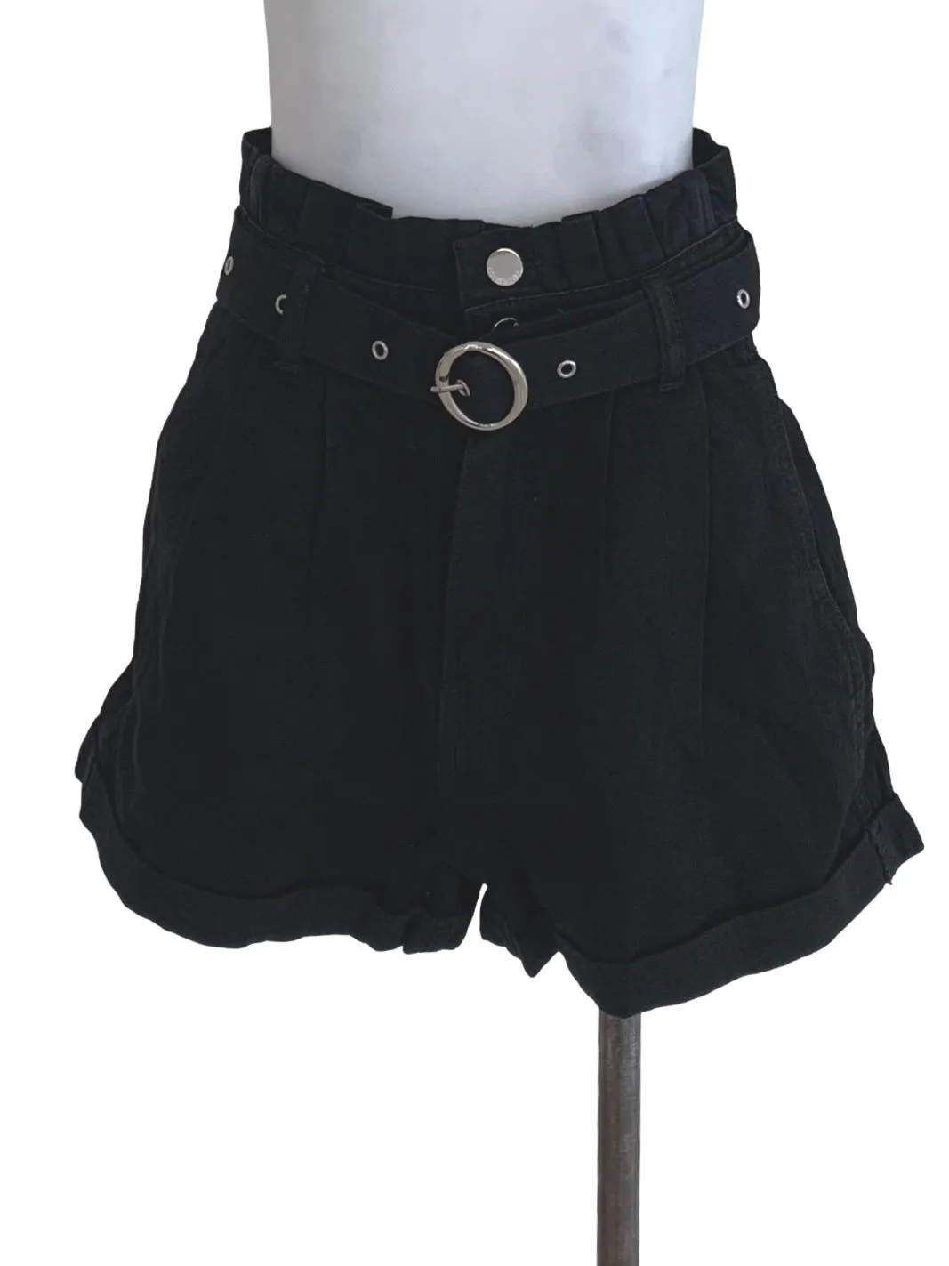 Black Plain High-Waisted Shorts
