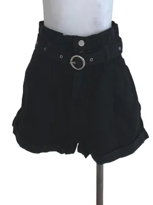 Black Plain High-Waisted Shorts