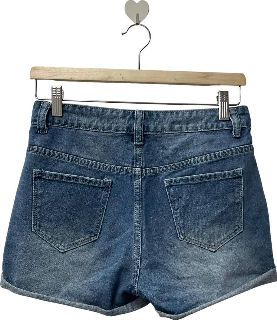 Blue Rainbow Heart Denim Shorts UK 4