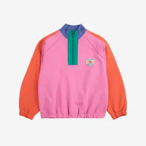 Bobo Choses Smiling color block 1/4 zipped sweatshirt, Fuchsia