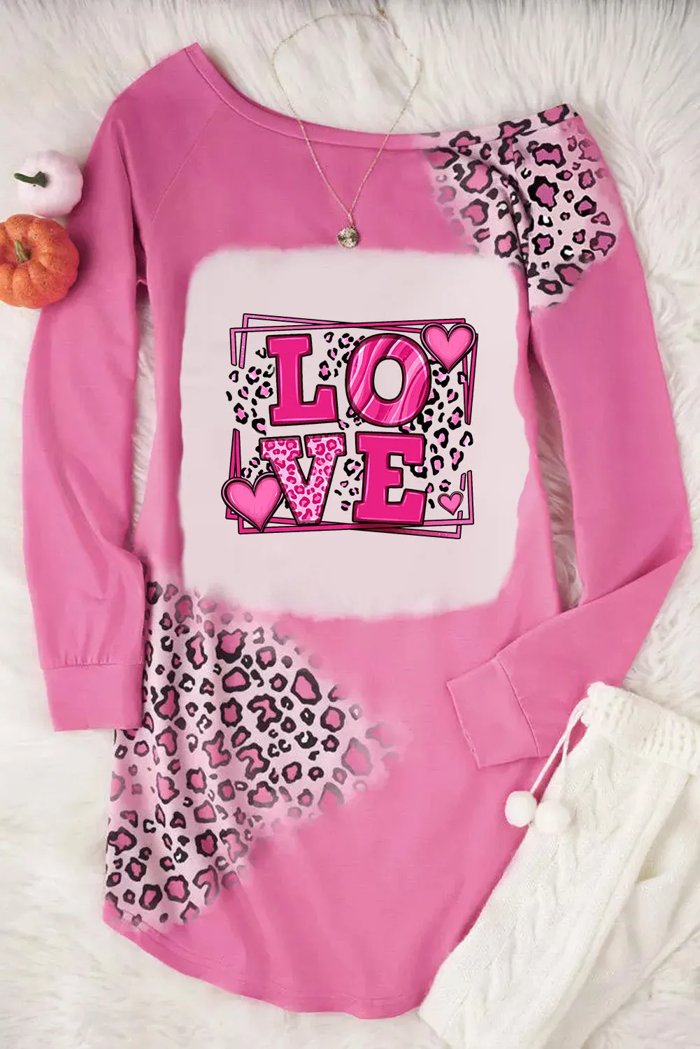 Bonbon LOVE Leopard Graphic Asymmetric Neckline Mini Dress