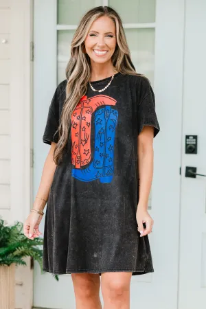 Boot Scootin Cowgirl T-Shirt Dress, Black