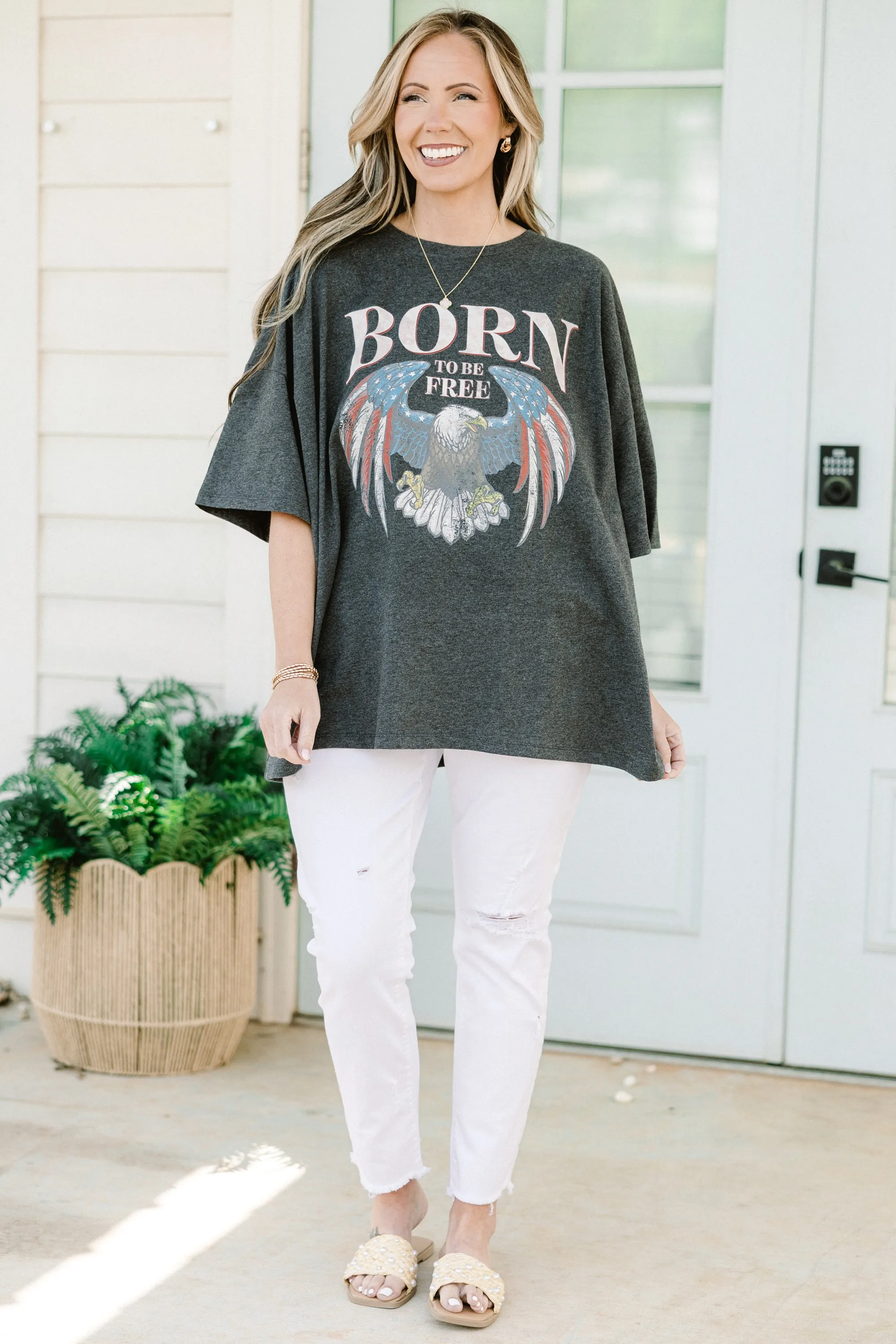 Born To Be Wild & Free Boyfriend Tee, Charcoal