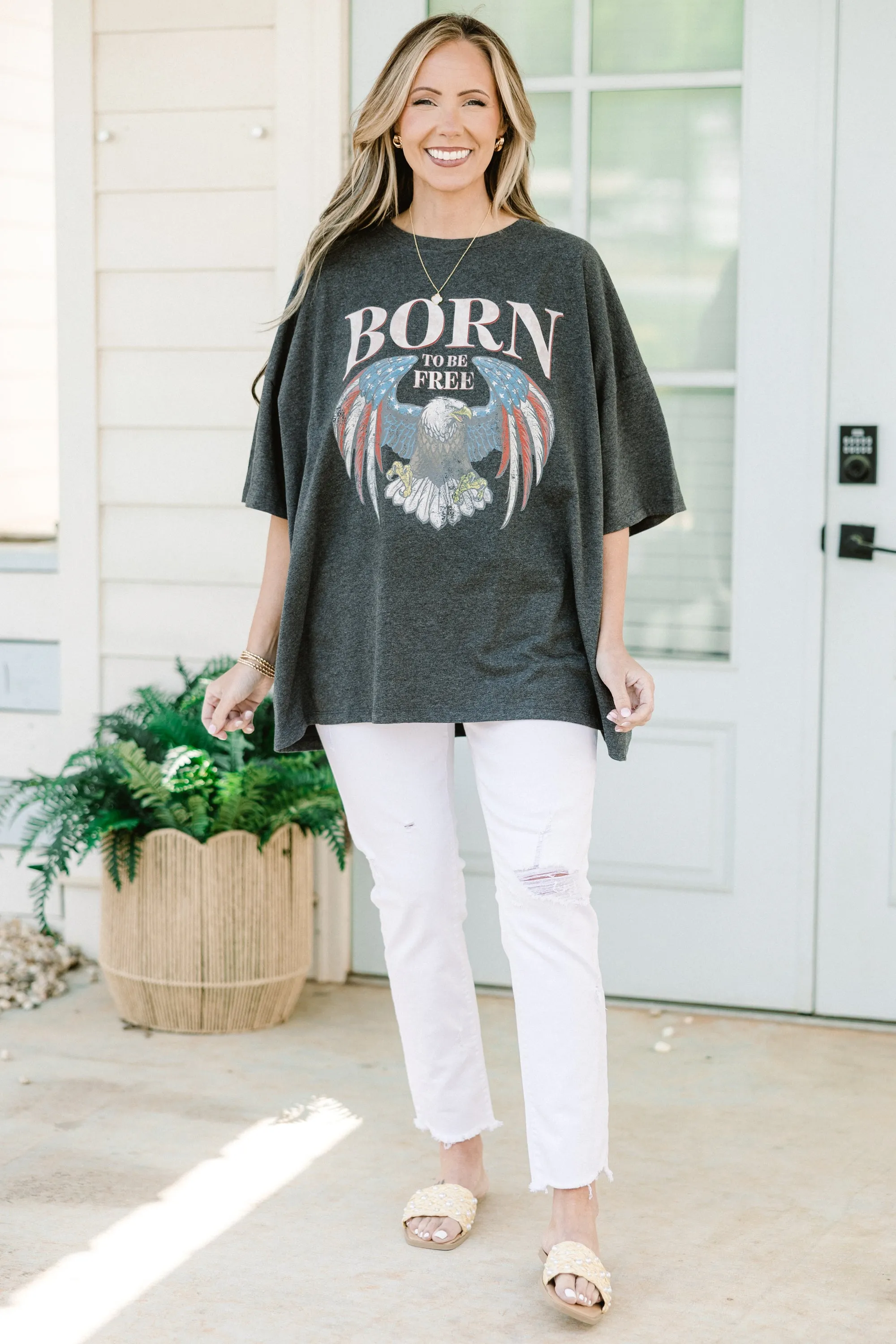 Born To Be Wild & Free Boyfriend Tee, Charcoal