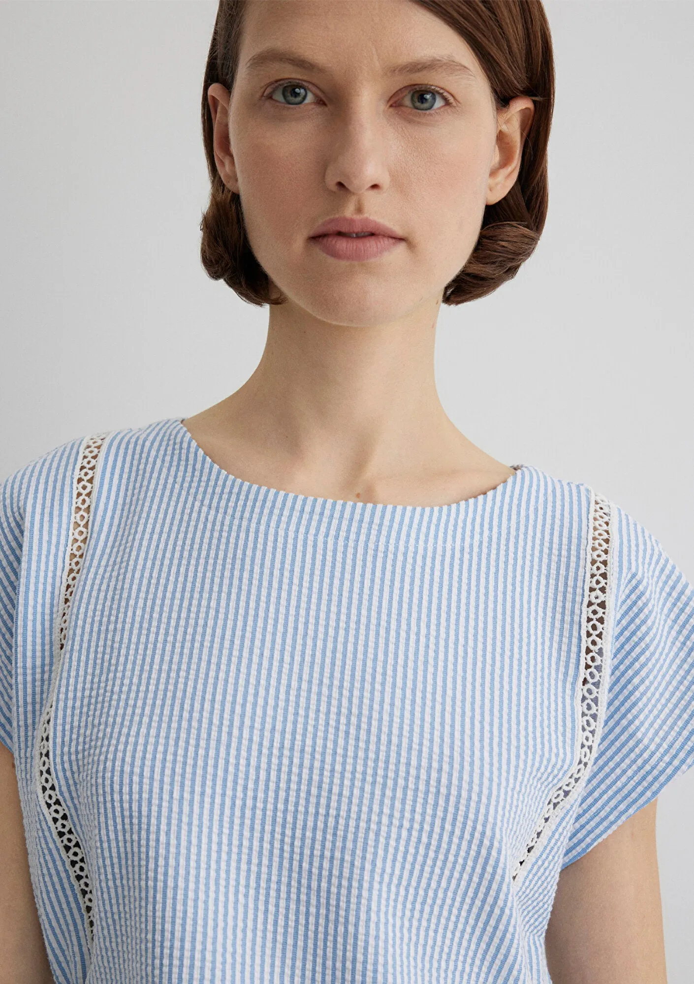 Bow Detailed Striped Blue Top
