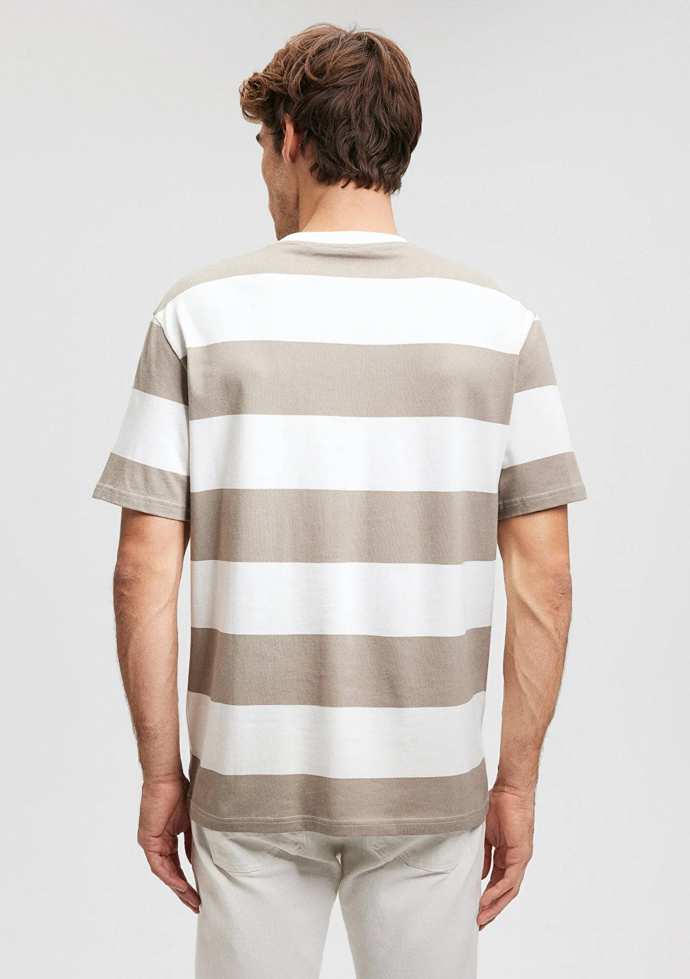 Brown Striped White T-Shirt
