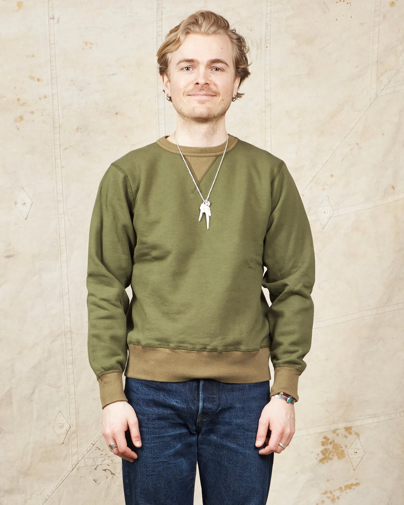 Buzz Rickson's Loopwheel Sweatshirt 4-Needle Olive BR65622