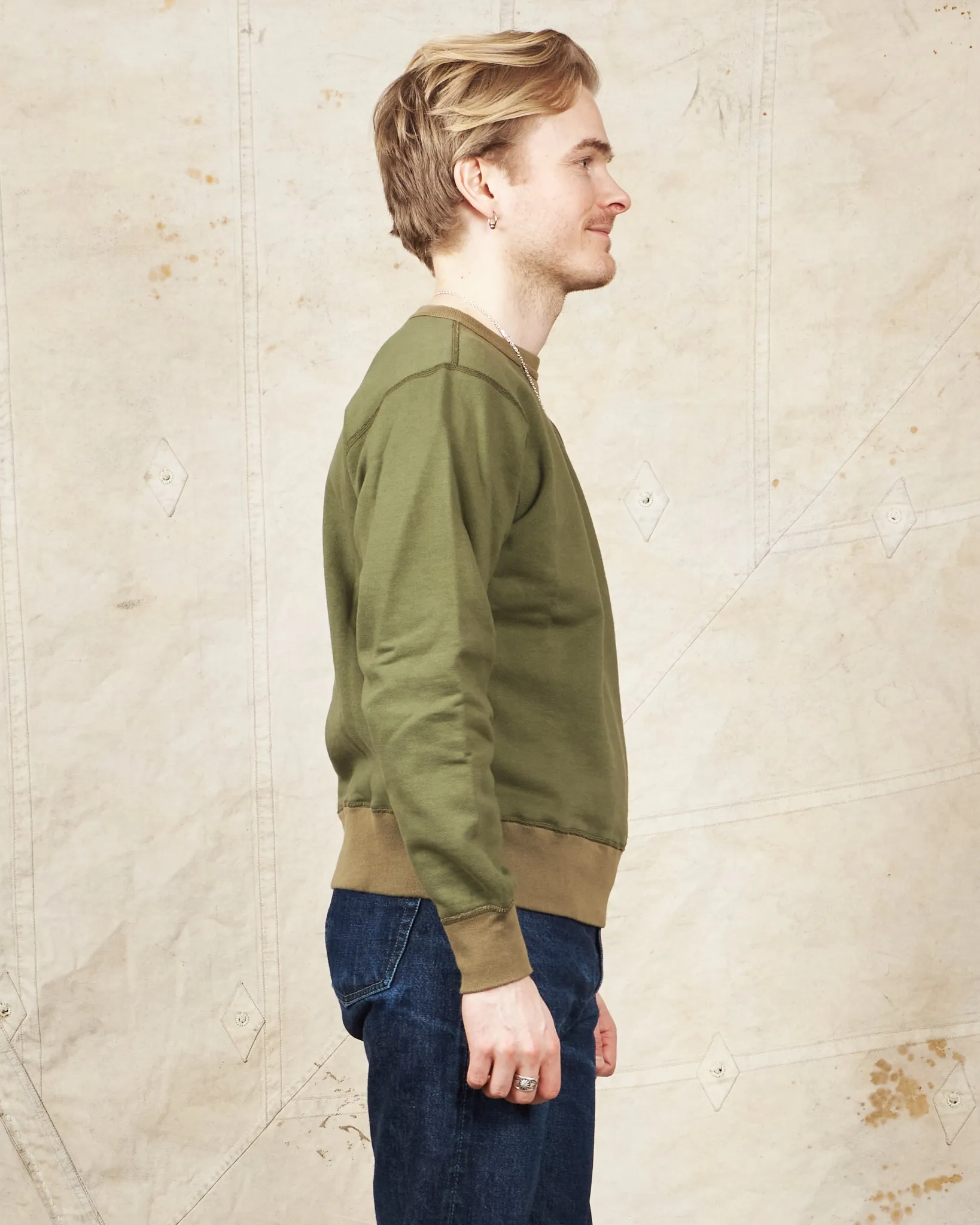 Buzz Rickson's Loopwheel Sweatshirt 4-Needle Olive BR65622