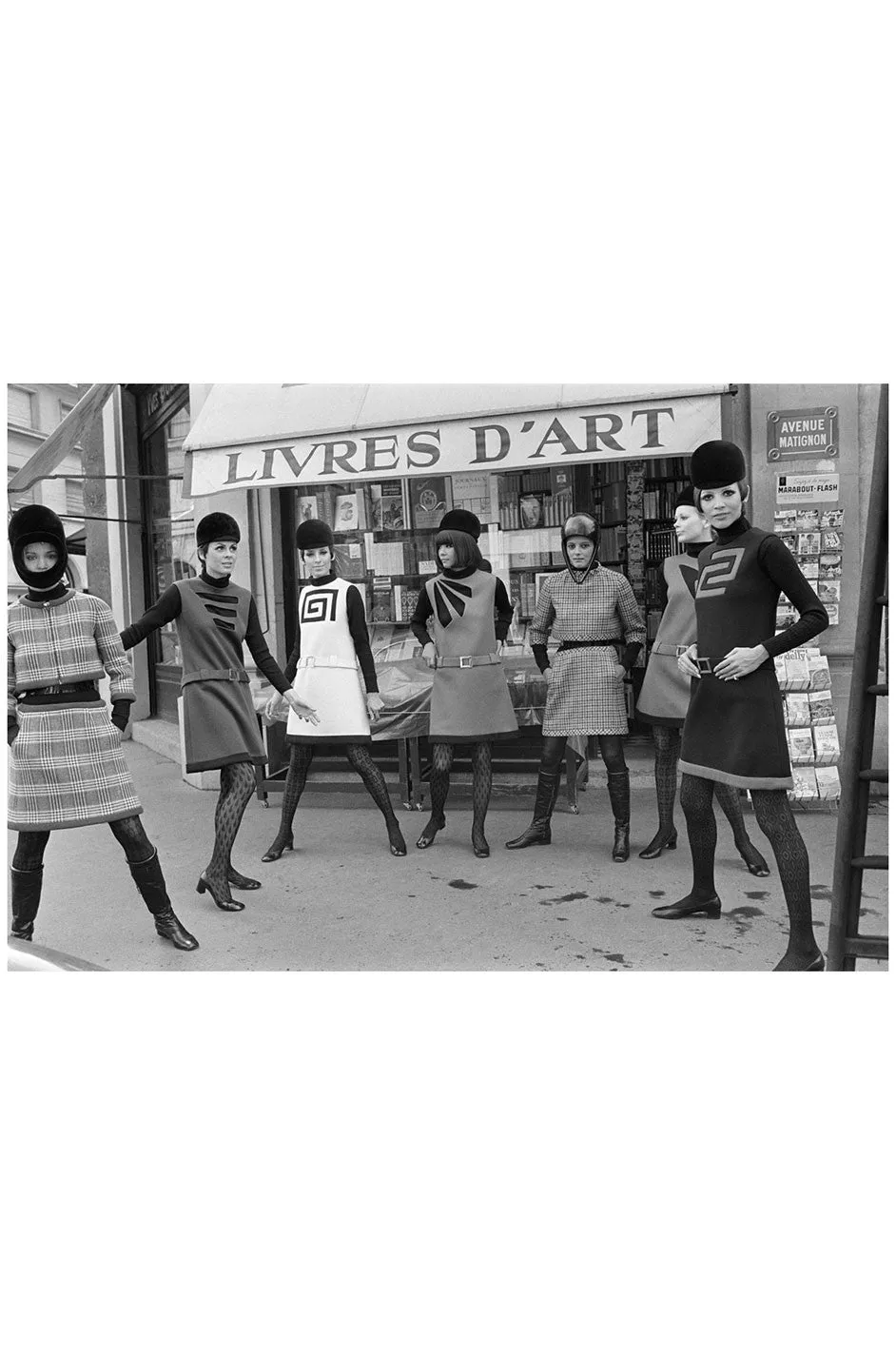 c.1967 Pierre Cardin ‘Cosmocorps’ Collection Cut Out Blue Neckline on Black Wool Dress