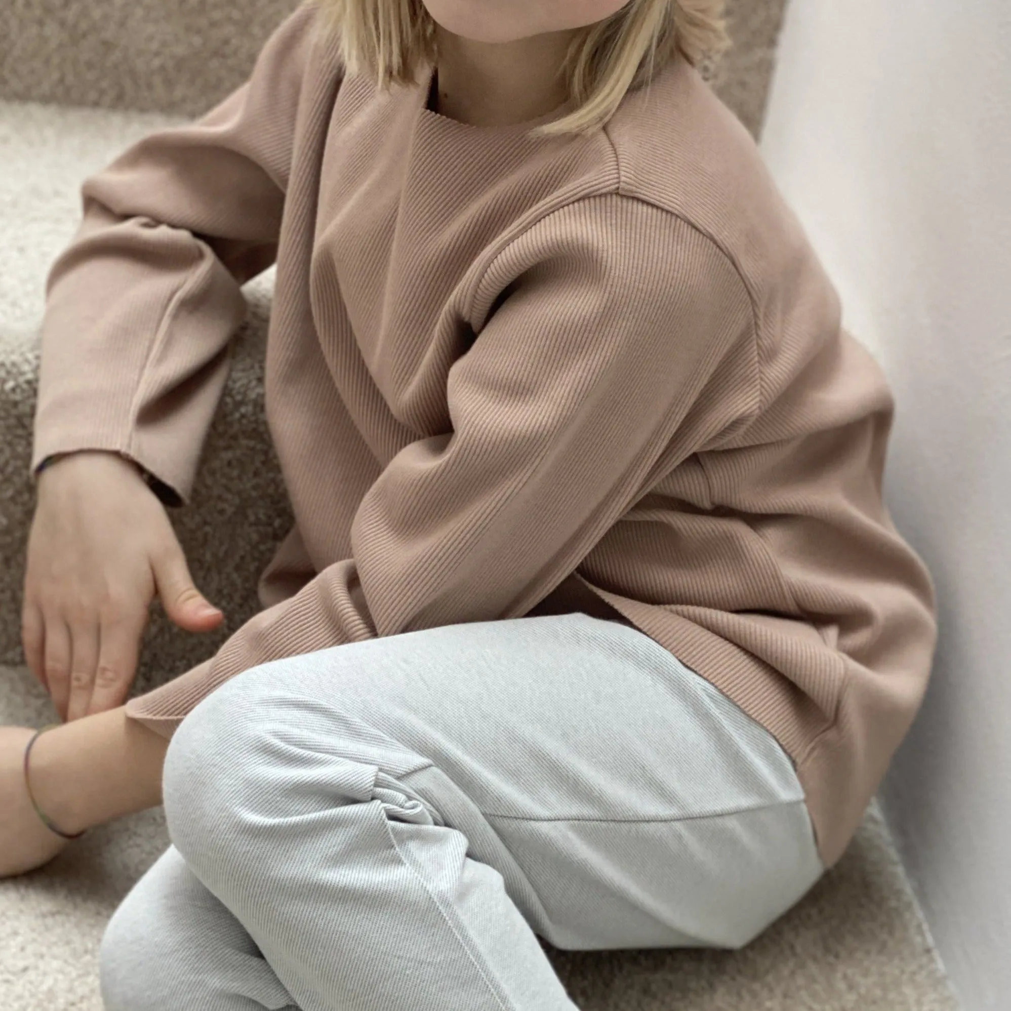 Camie Cotton Rib Raw Hem Sweatshirt (Biscuit)