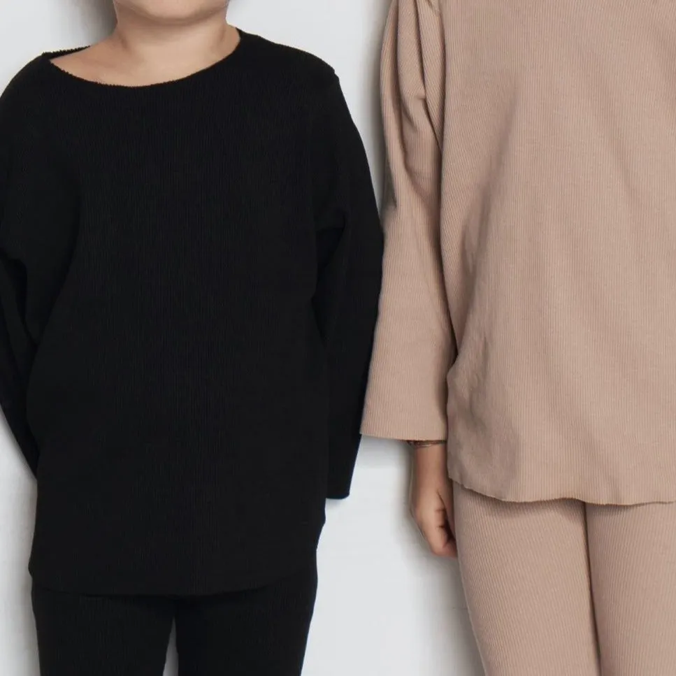Camie Cotton Rib Raw Hem Sweatshirt  (Black)