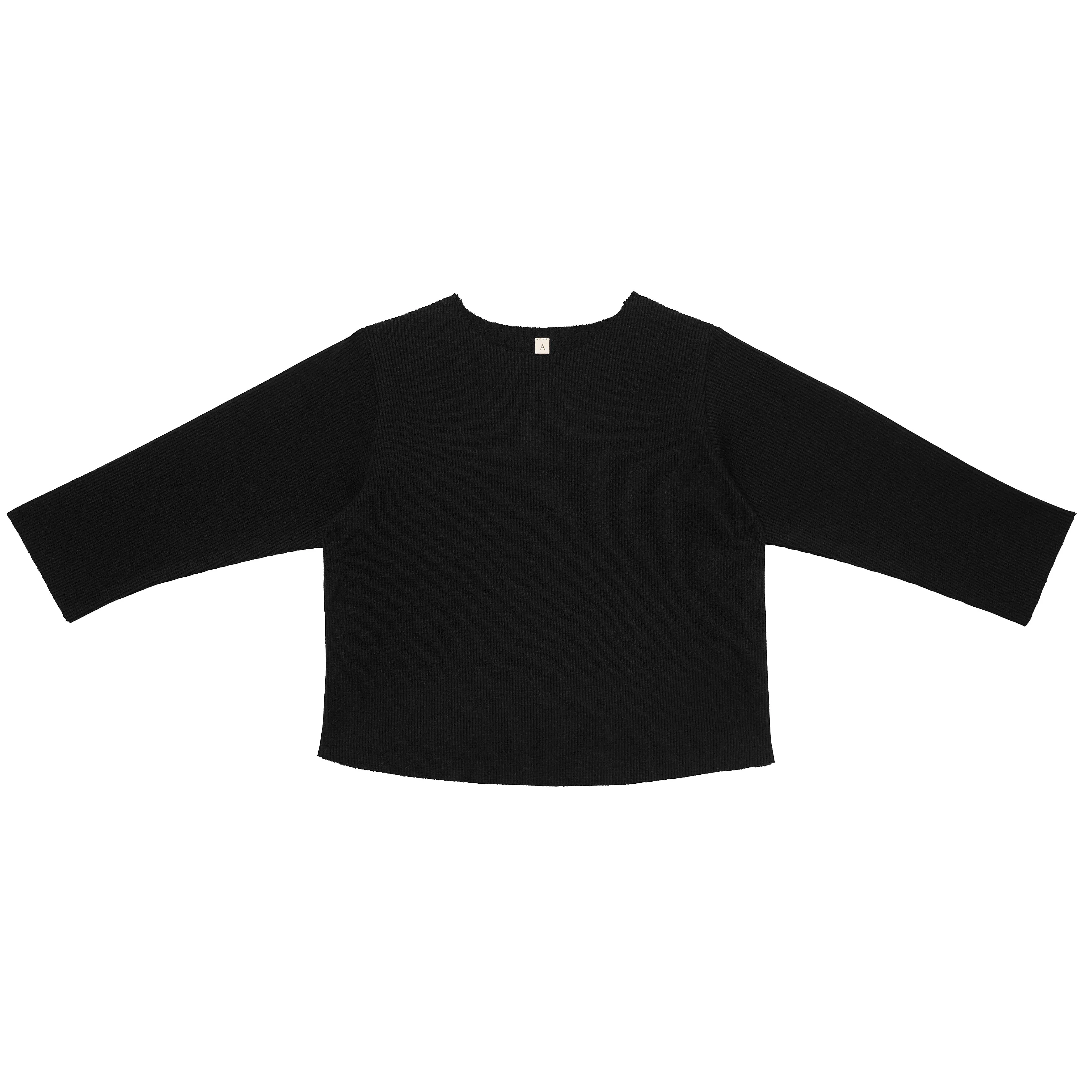Camie Cotton Rib Raw Hem Sweatshirt  (Black)