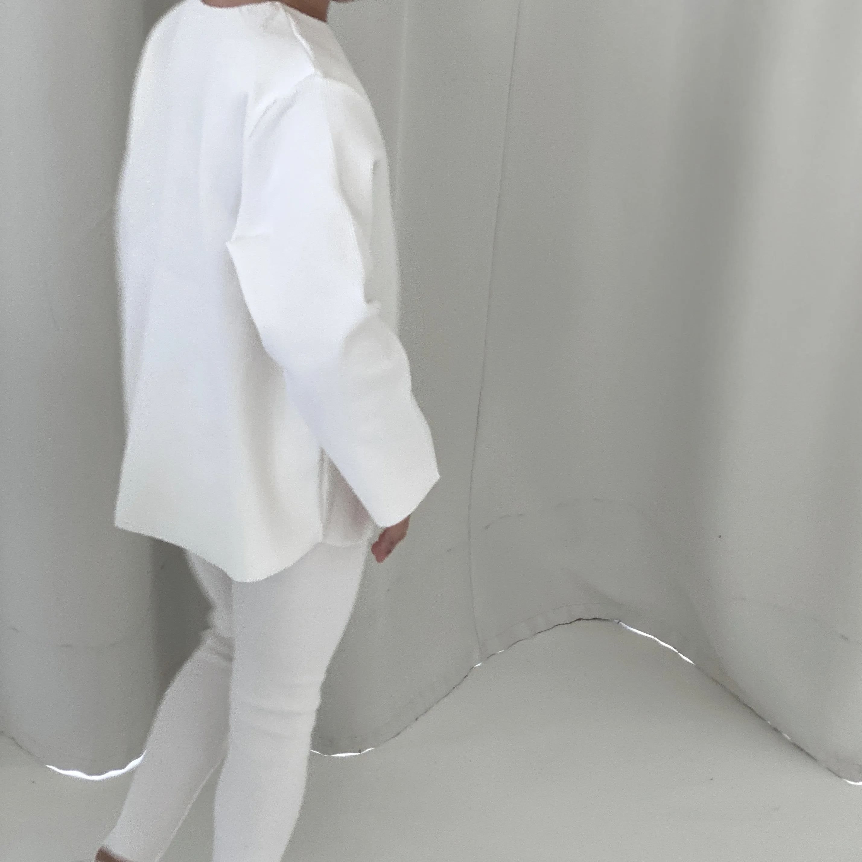 Camie Cotton Rib Raw Hem Sweatshirt (White)