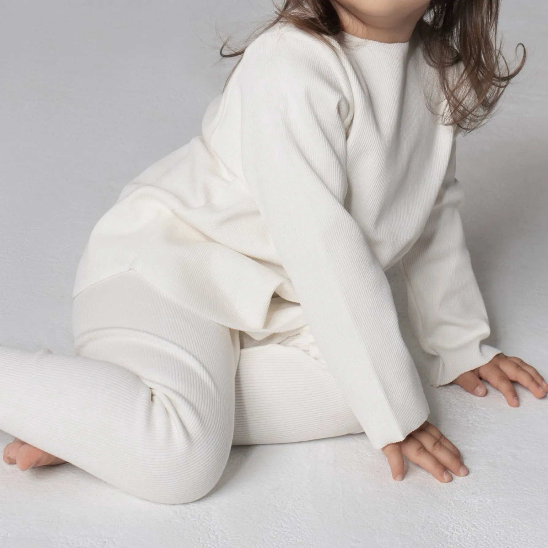 Camie Cotton Rib Raw Hem Sweatshirt (White)