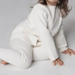 Camie Cotton Rib Raw Hem Sweatshirt (White)