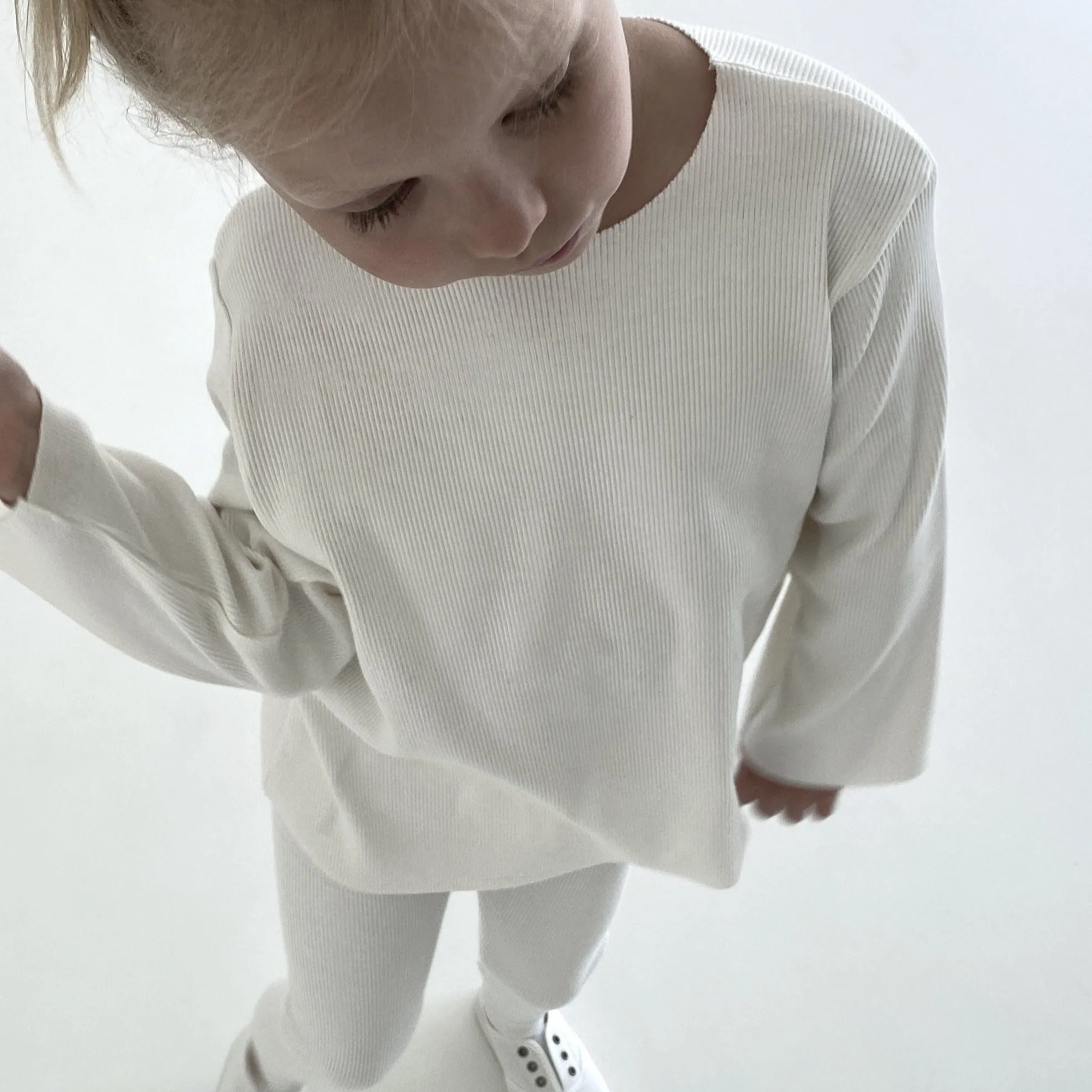 Camie Cotton Rib Raw Hem Sweatshirt (White)