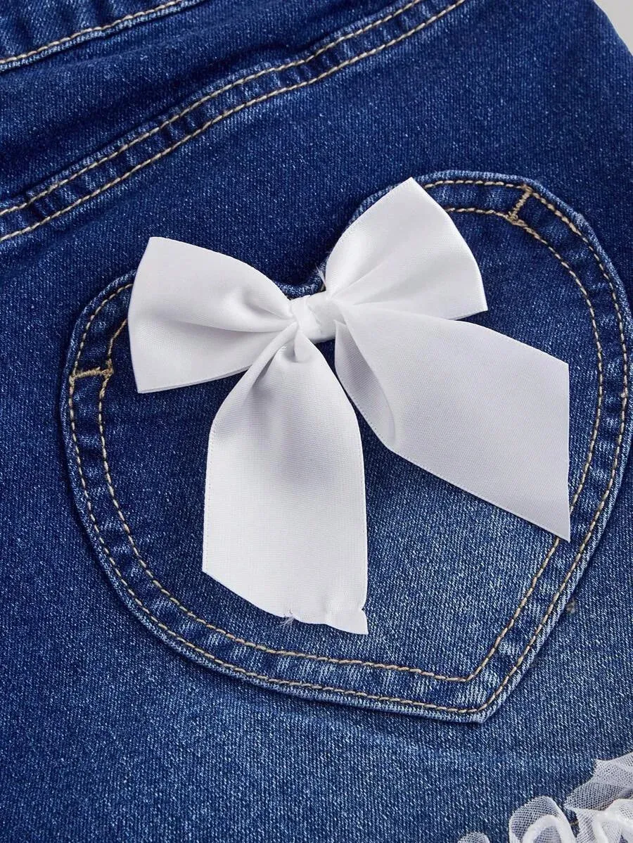 Camryn Denim Shorts Women with Bow Details in Blue