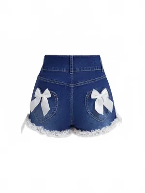 Camryn Denim Shorts Women with Bow Details in Blue