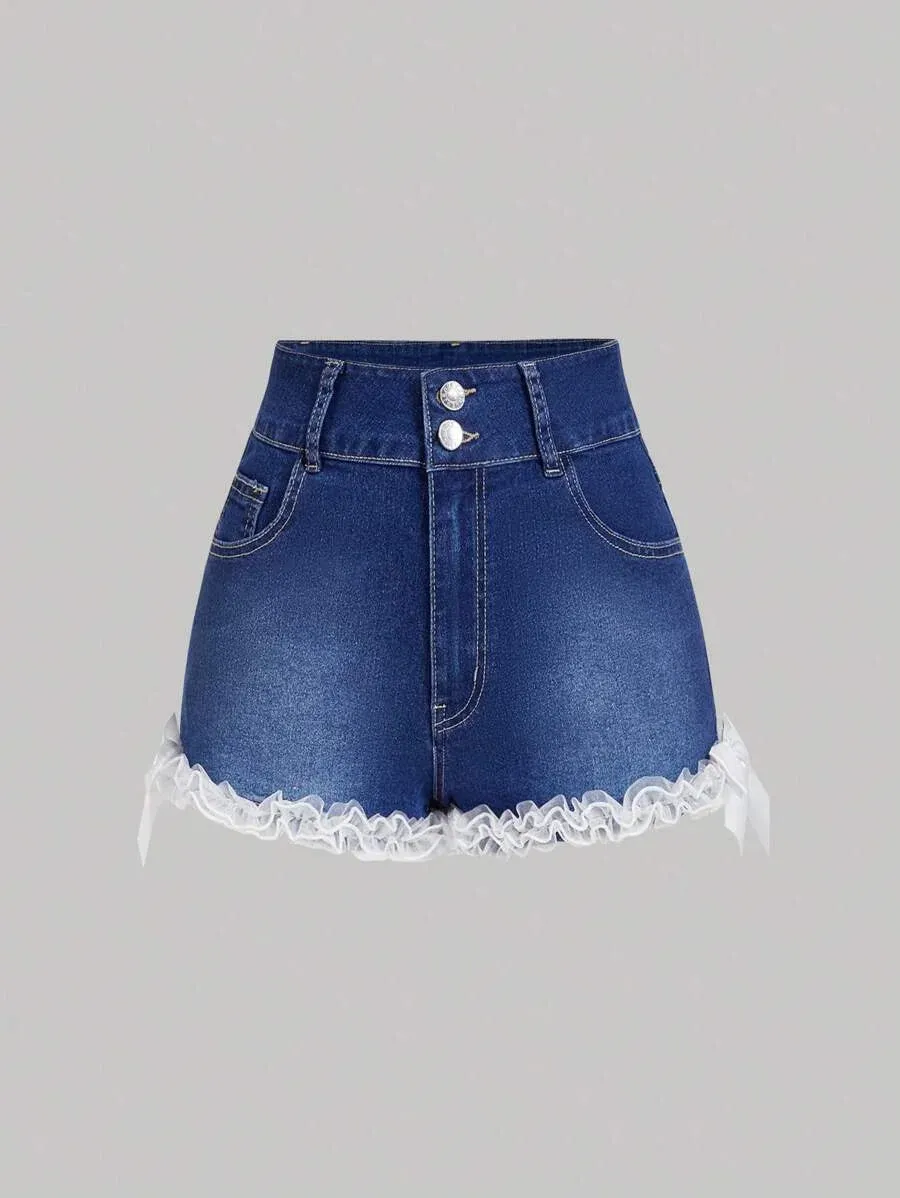 Camryn Denim Shorts Women with Bow Details in Blue