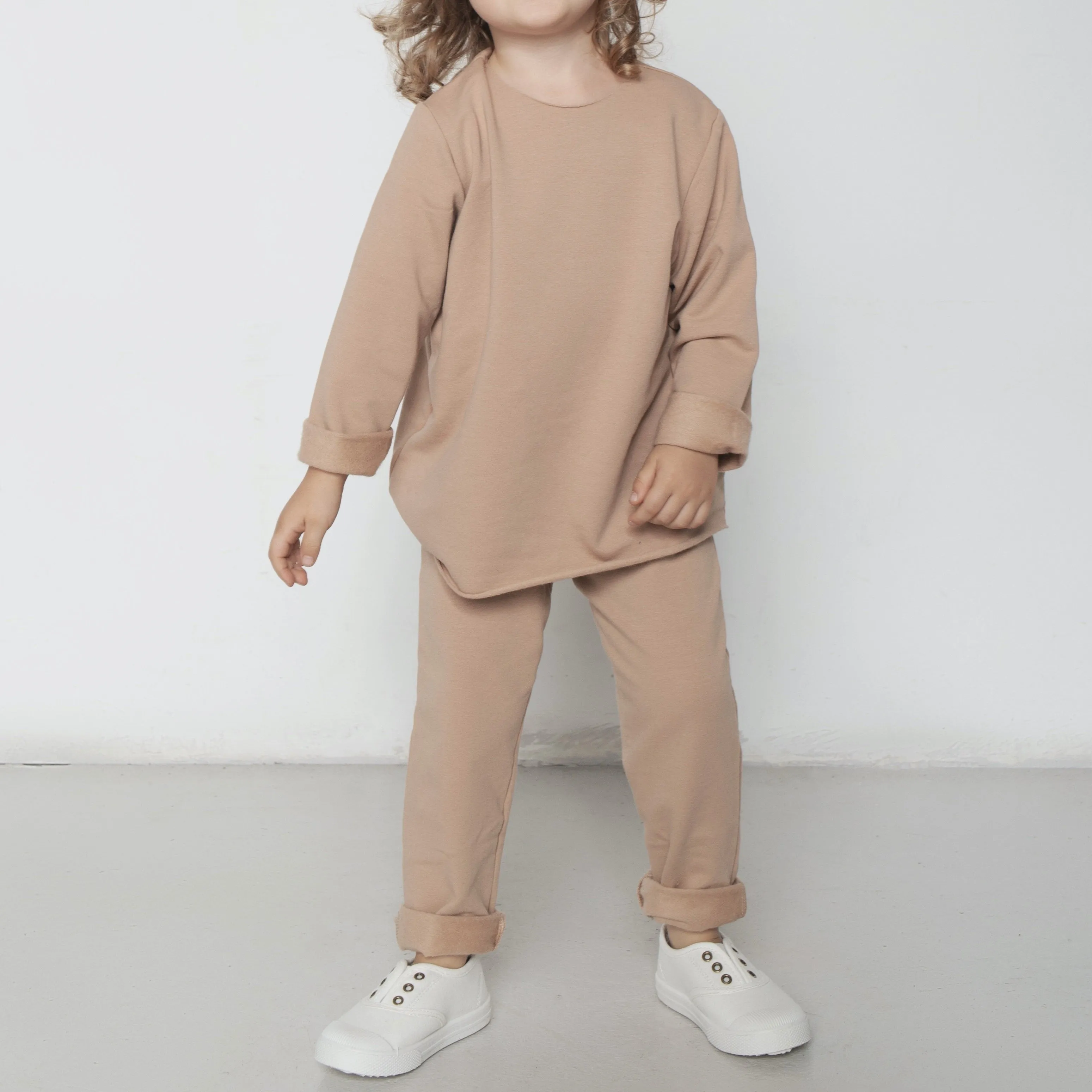 Cassius Organic Cotton Raw Neck Modern Sweatshirt  (Biscuit)