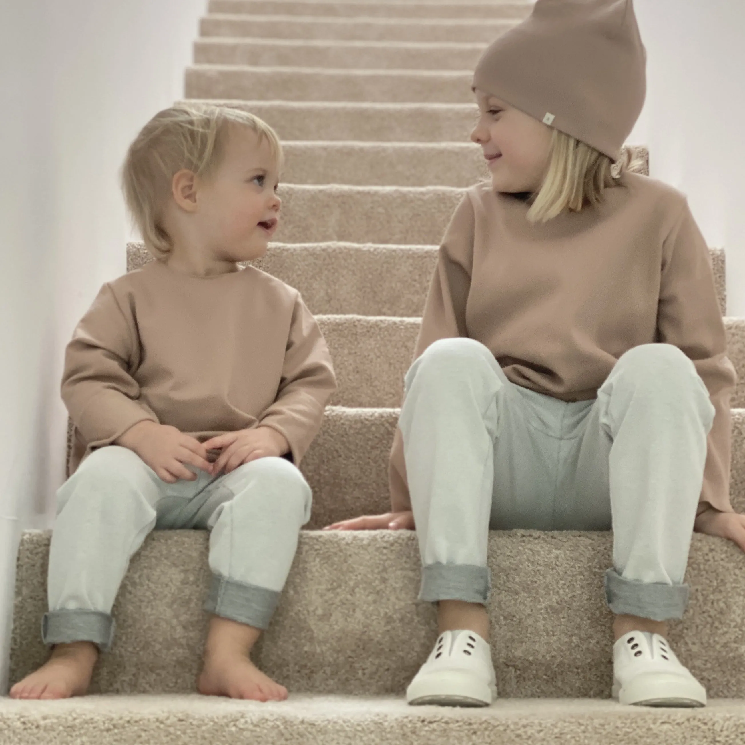 Cassius Organic Cotton Raw Neck Modern Sweatshirt  (Biscuit)