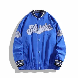 Casual Loose Fit Varsity Jacket for Men with Label Detailing