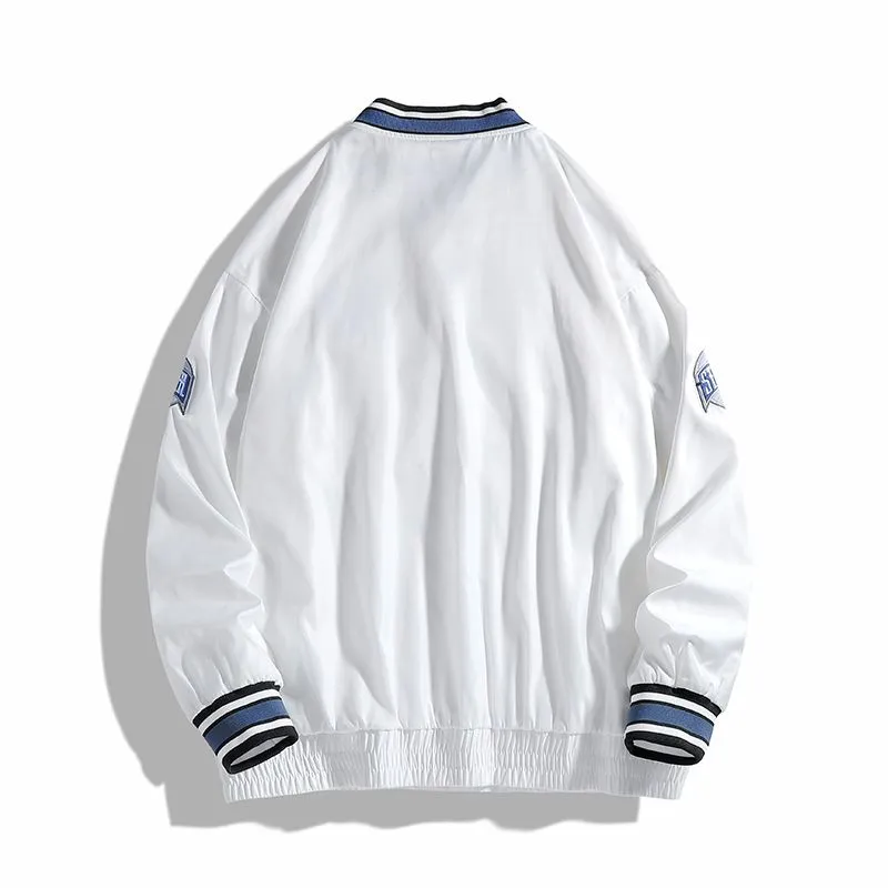 Casual Loose Fit Varsity Jacket for Men with Label Detailing