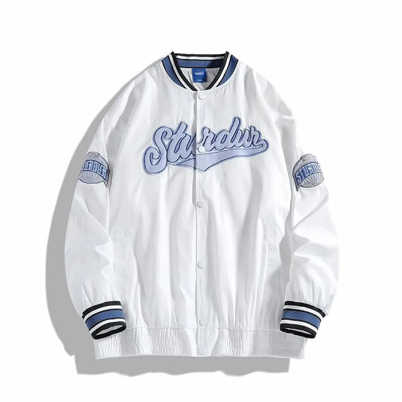 Casual Loose Fit Varsity Jacket for Men with Label Detailing