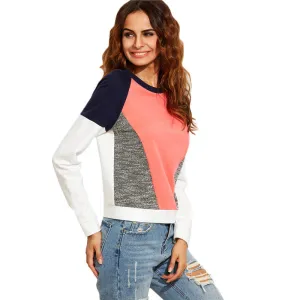 Casual Sweatshirts For Ladies Arrival Womens Multicolor Round Neck Long Sleeve Color Block Sweatshirt
