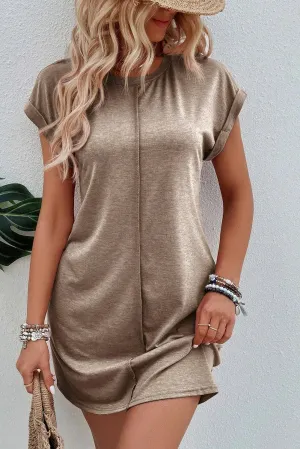 Center Seam T-shirt Dress with Rolled Cuffs