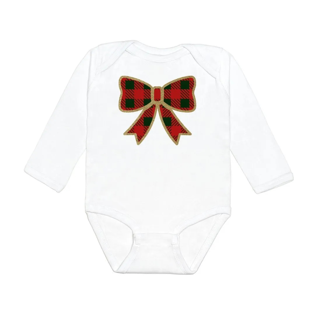 Christmas Plaid Bow Long Sleeve Bodysuit
