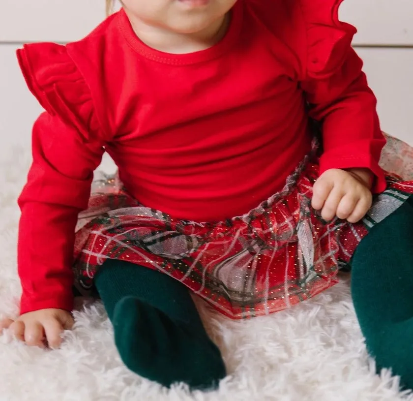 Christmas Plaid Long Sleeve Tutu Bodysuit