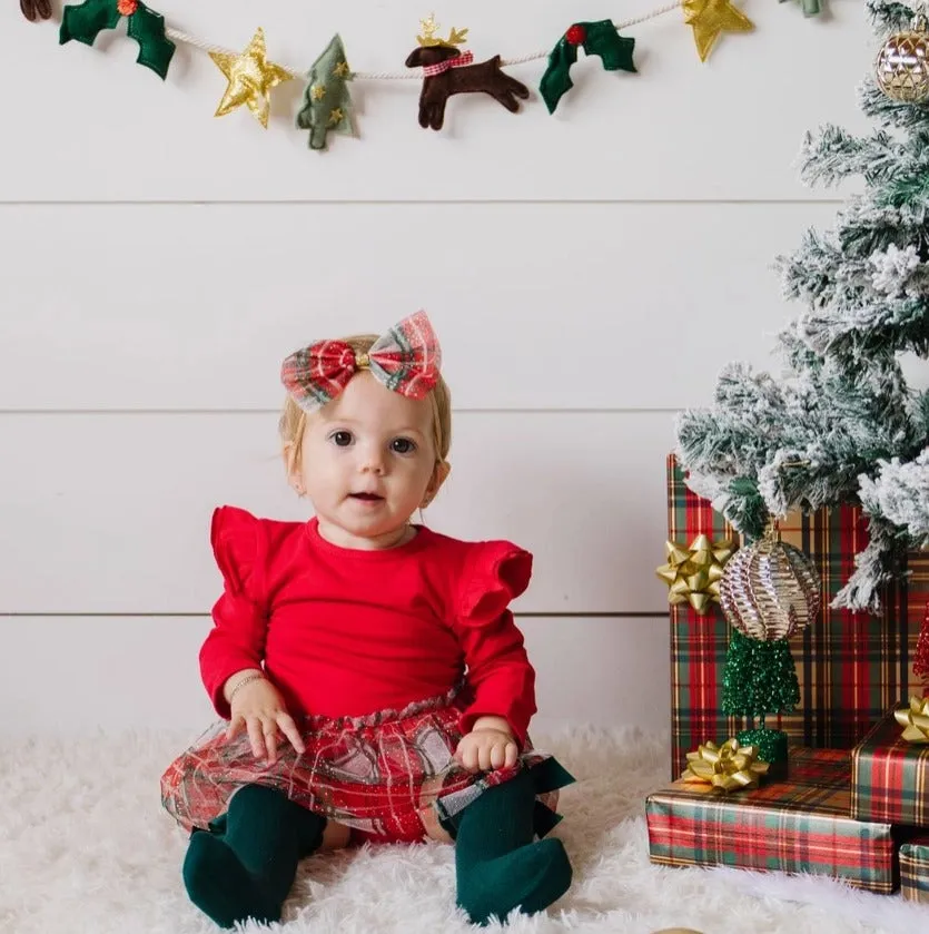 Christmas Plaid Long Sleeve Tutu Bodysuit