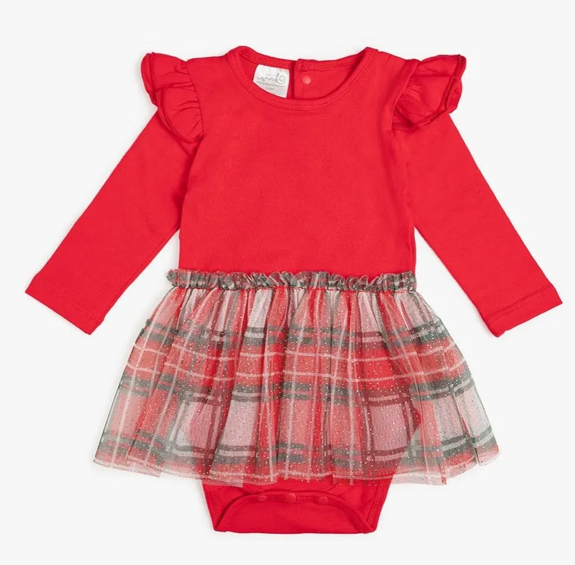 Christmas Plaid Long Sleeve Tutu Bodysuit
