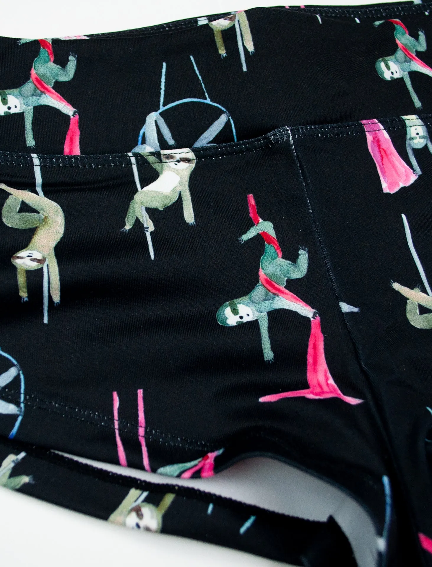 Circus Sloths Black High Waisted Boy Shorts