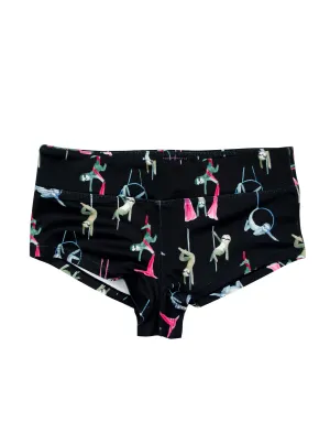 Circus Sloths Black High Waisted Boy Shorts
