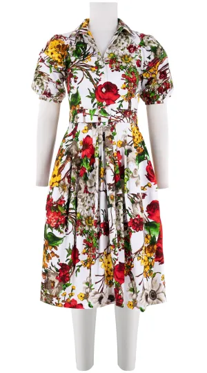 Claire Dress Shirt Collar 1/2 Puff Sleeve Long Length Cotton Stretch (Alpine Flowers)