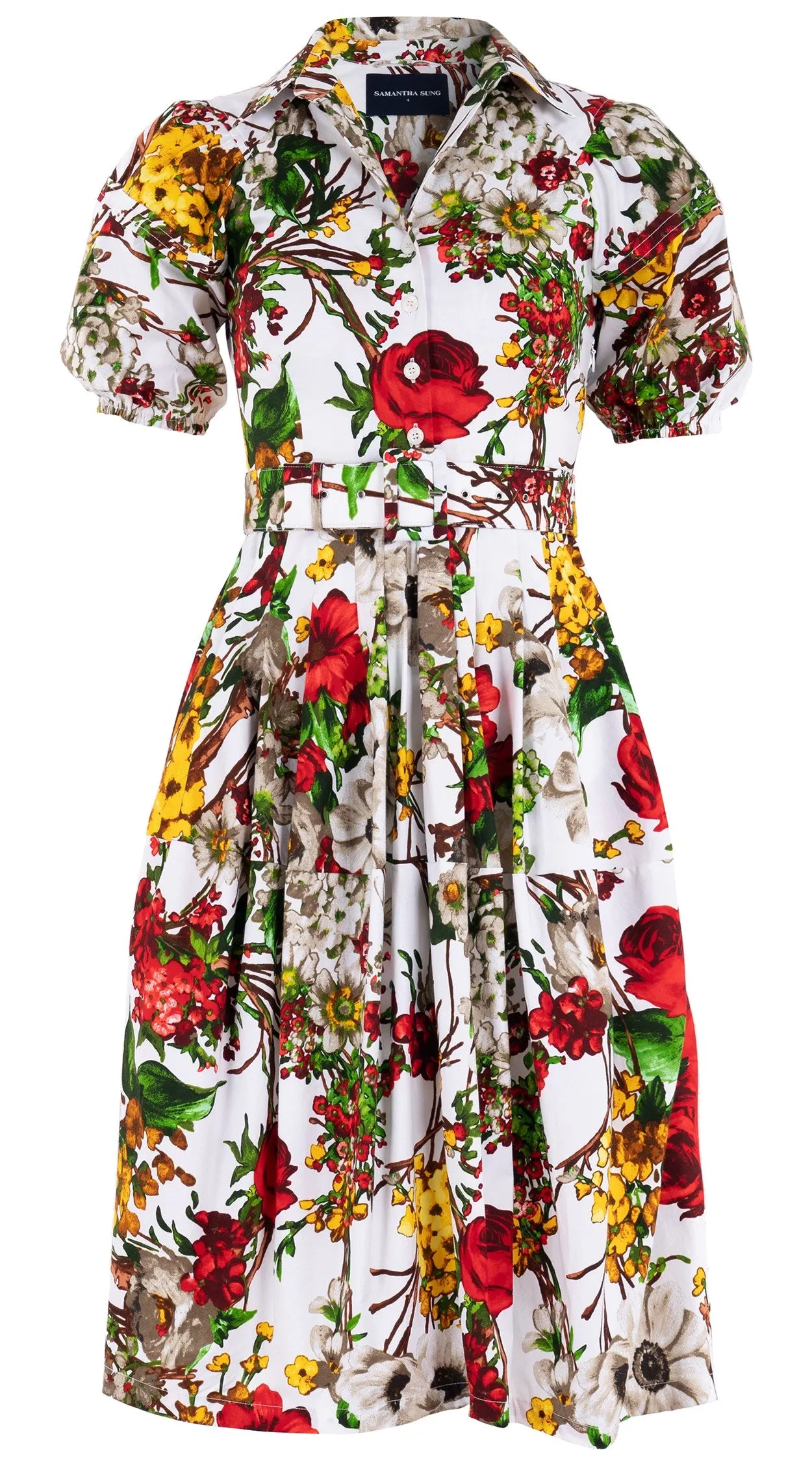 Claire Dress Shirt Collar 1/2 Puff Sleeve Long Length Cotton Stretch (Alpine Flowers)