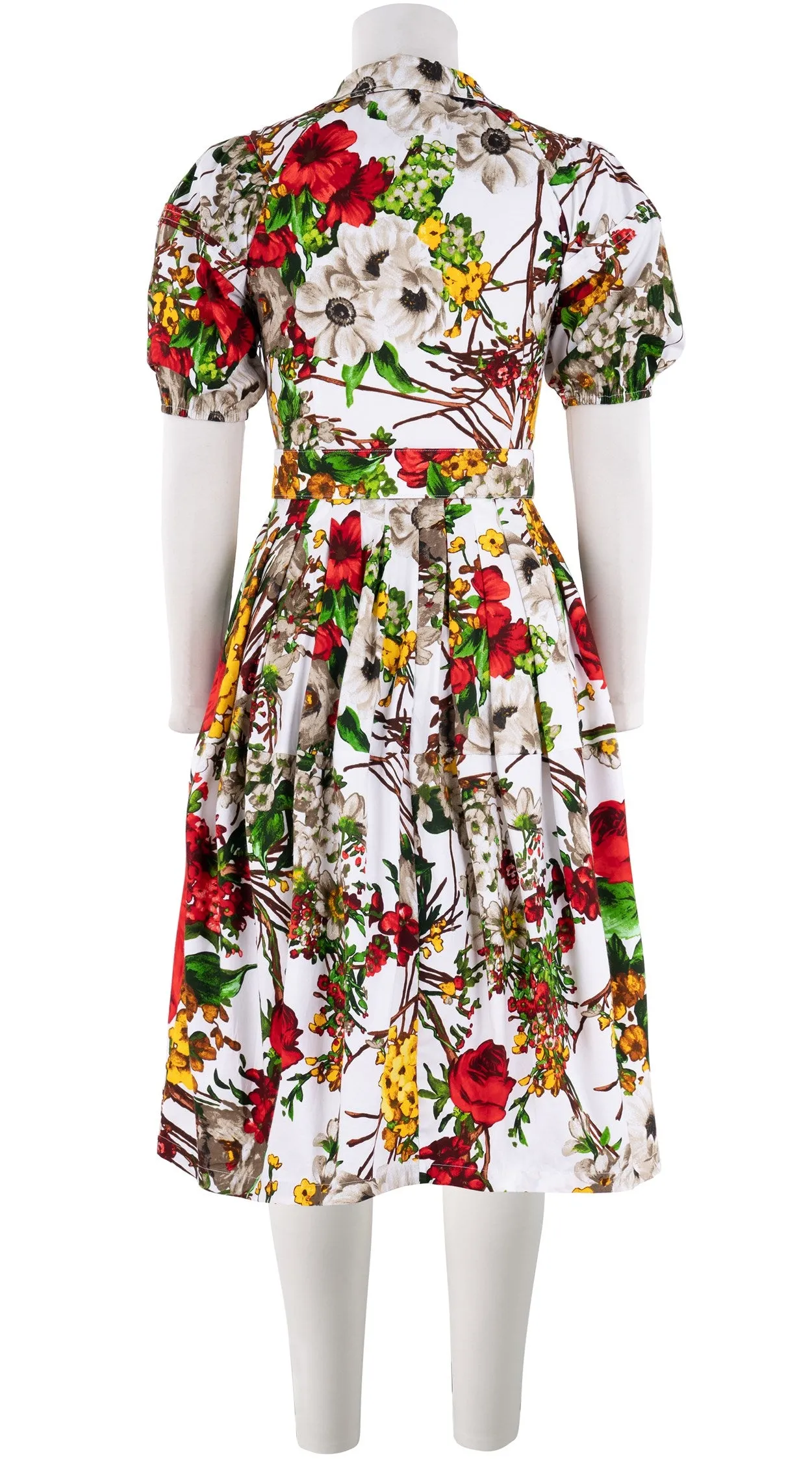 Claire Dress Shirt Collar 1/2 Puff Sleeve Long Length Cotton Stretch (Alpine Flowers)