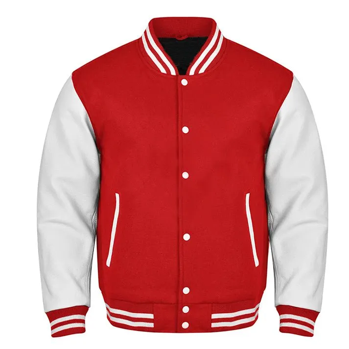 Classic Baseball Varsity Jacket - Red White