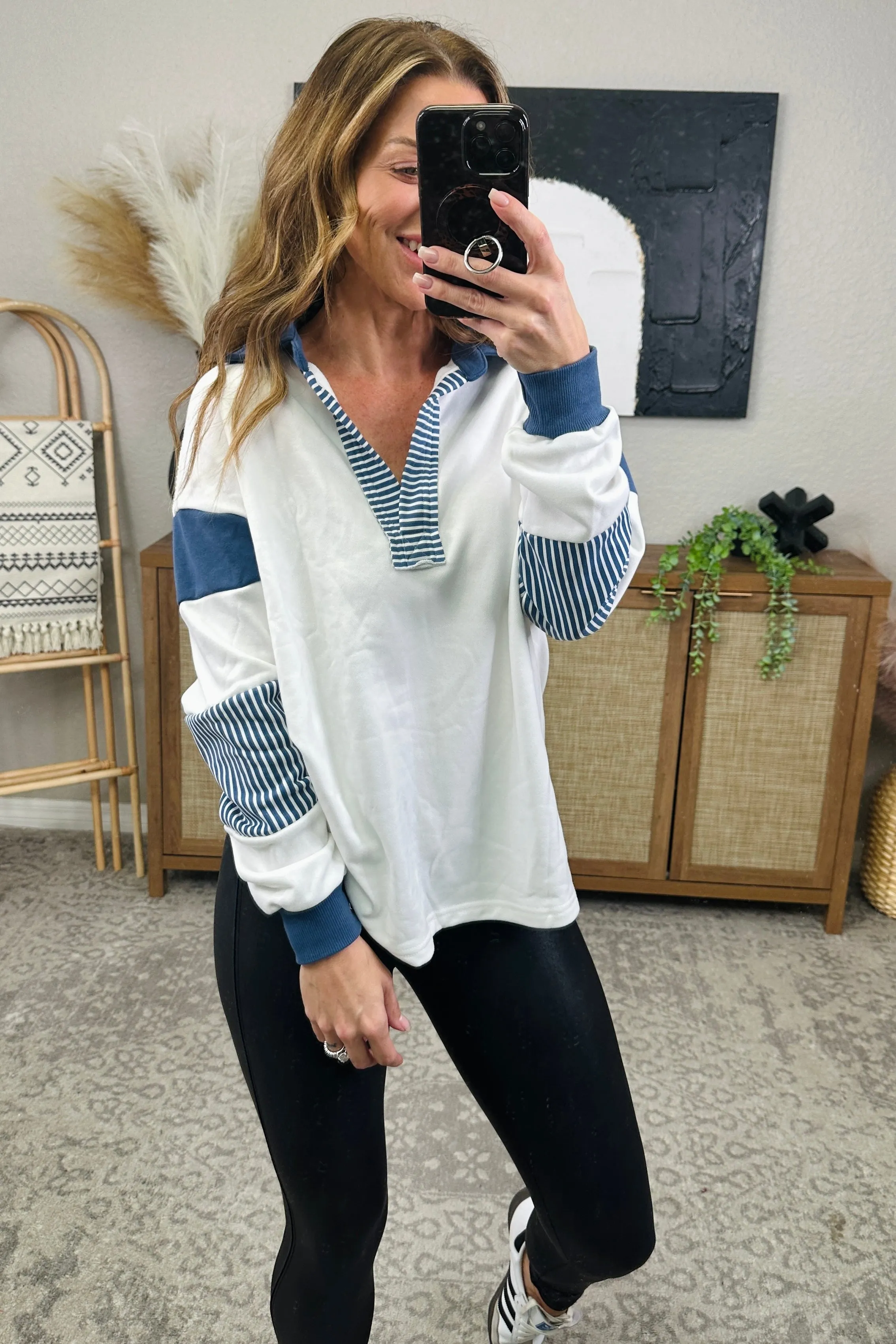 Color Block Johnny Collar Long Sleeve Sweatshirt