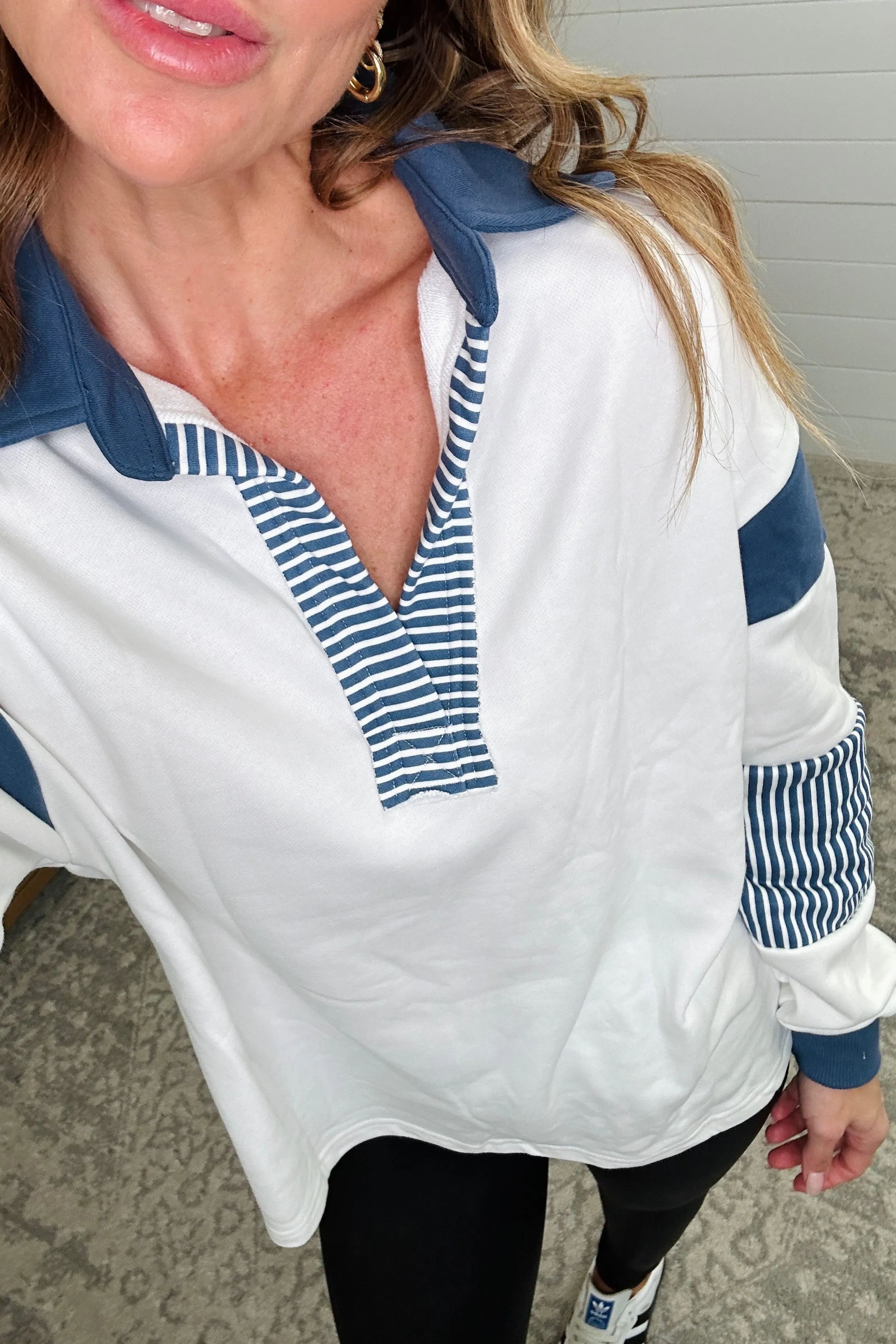 Color Block Johnny Collar Long Sleeve Sweatshirt