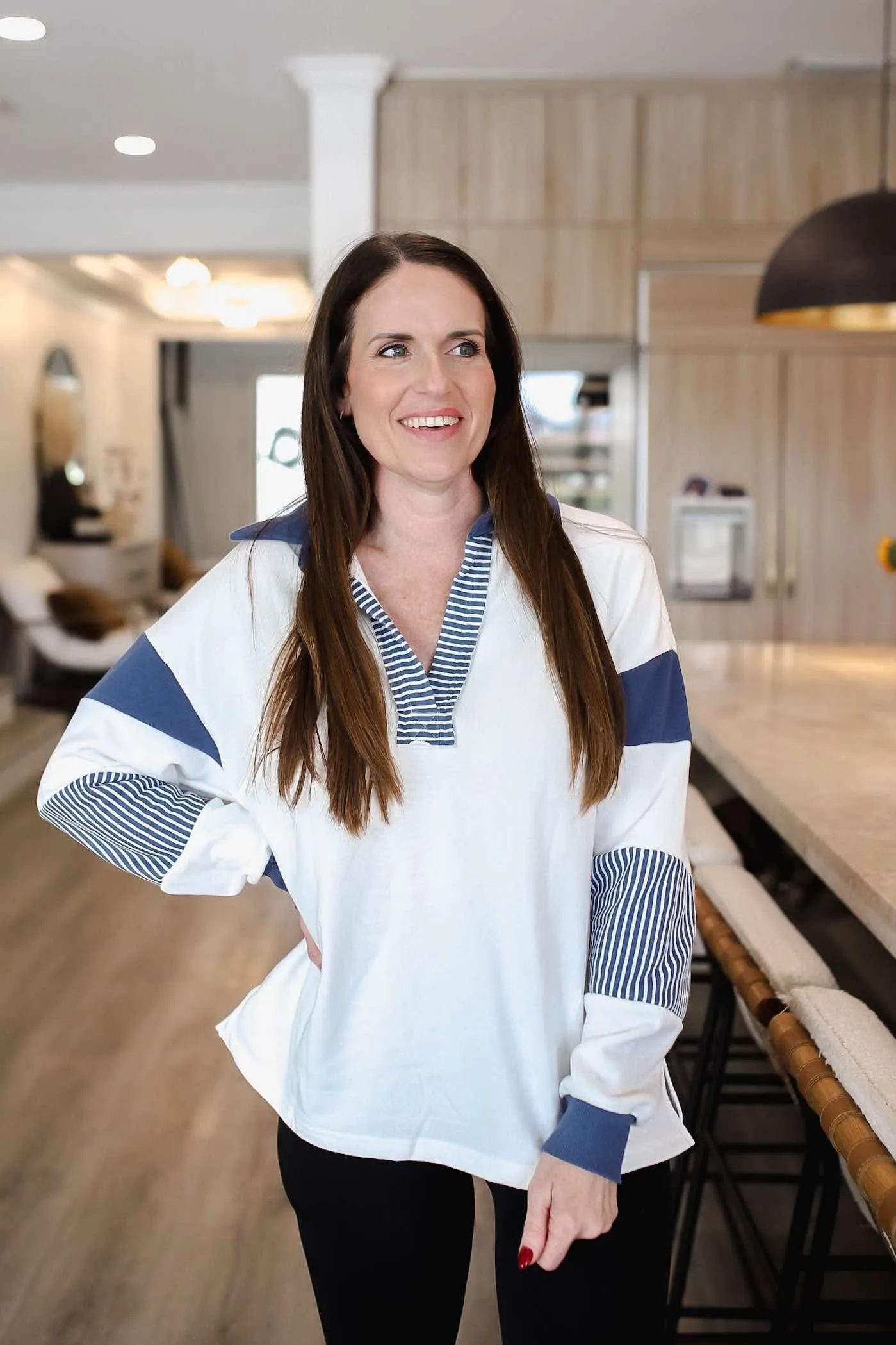 Color Block Johnny Collar Long Sleeve Sweatshirt