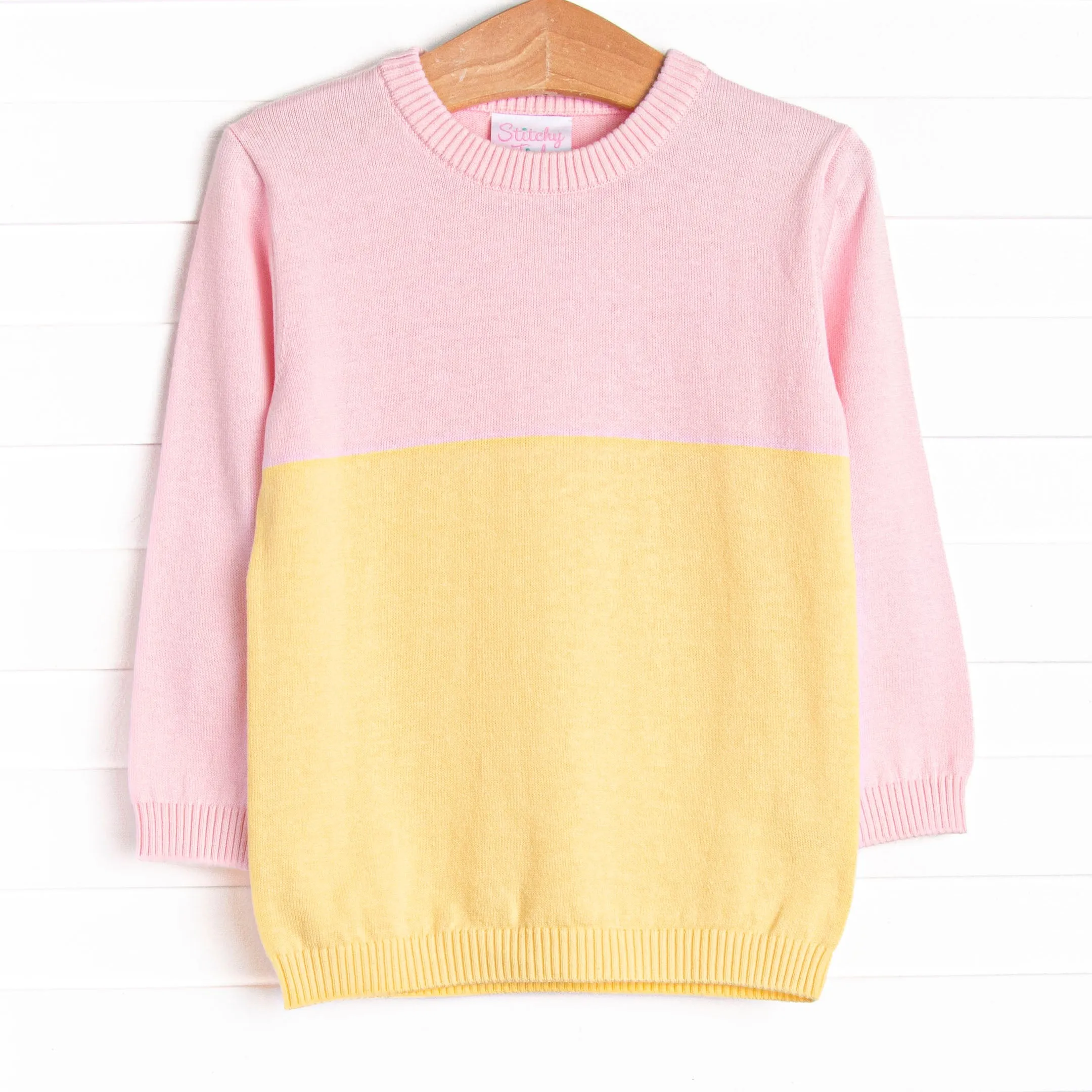 Color Block Sweater, Pink and Yellow