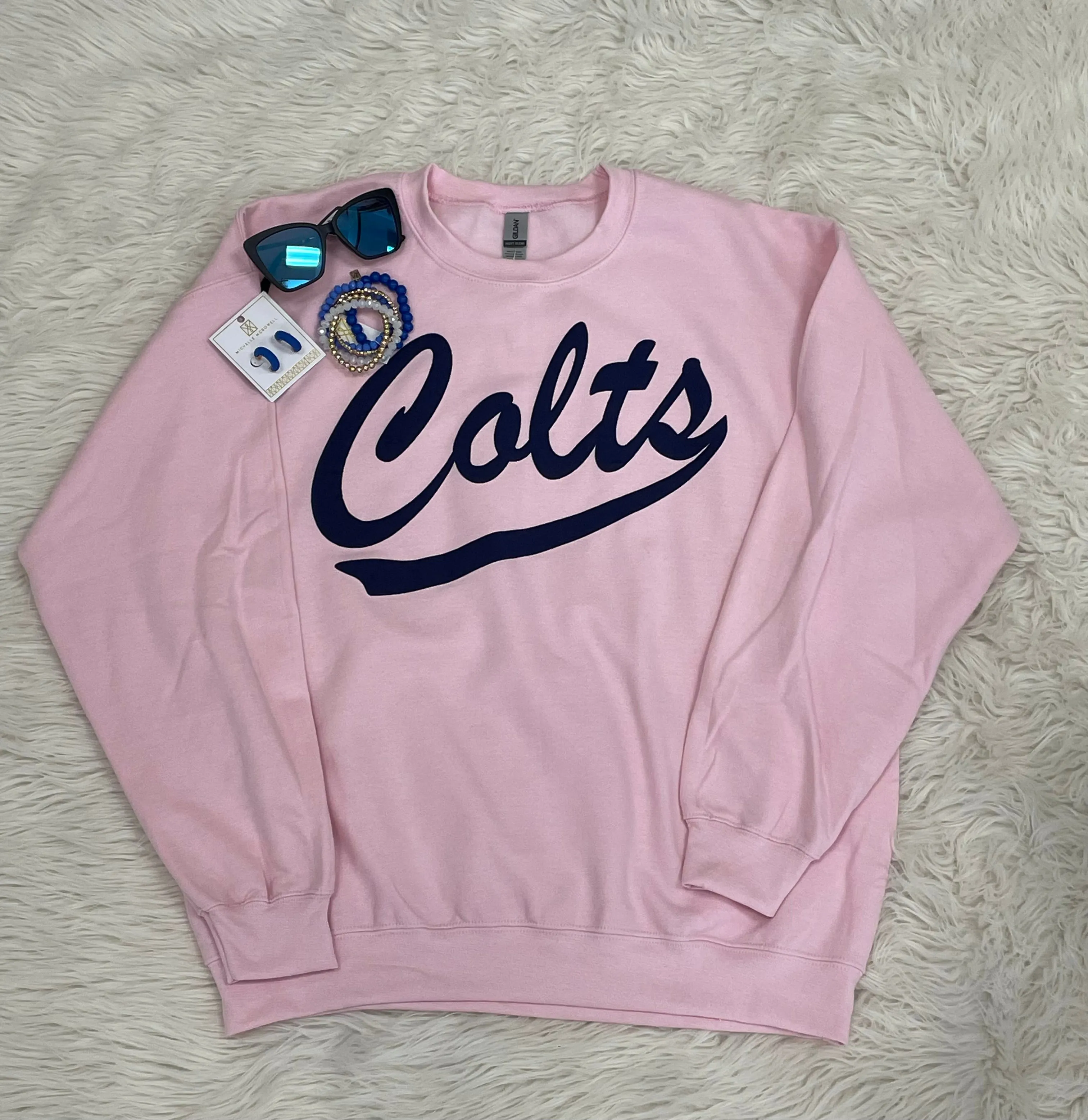 Colts Pink Sweatshirt w/ Navy Letters