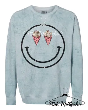 Comfort Colors Colorblast Smiley Fries Heart Sweatshirt - Sizes and Inventory Limited