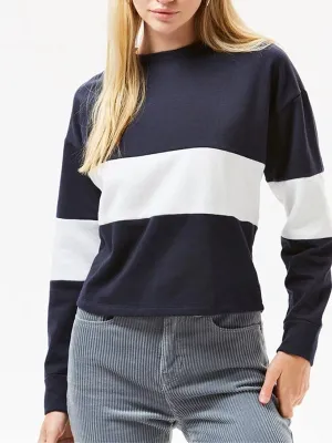 Contrast Stitching Round Neck Long Sleeve Casual Loose Pullover Sweater