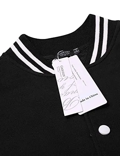 COOFANDY Men Fashion Long Sleeve Button Front Cotton Bomber Baseball Jacket(Black,Large)