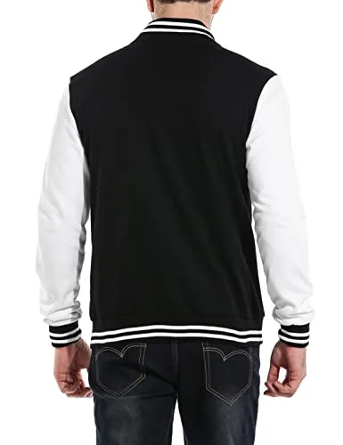COOFANDY Men Fashion Long Sleeve Button Front Cotton Bomber Baseball Jacket(Black,Large)